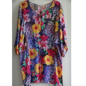 Nanette Lepore Swim Cover-Up Dress XS Tropical Tunic Purple Floral New